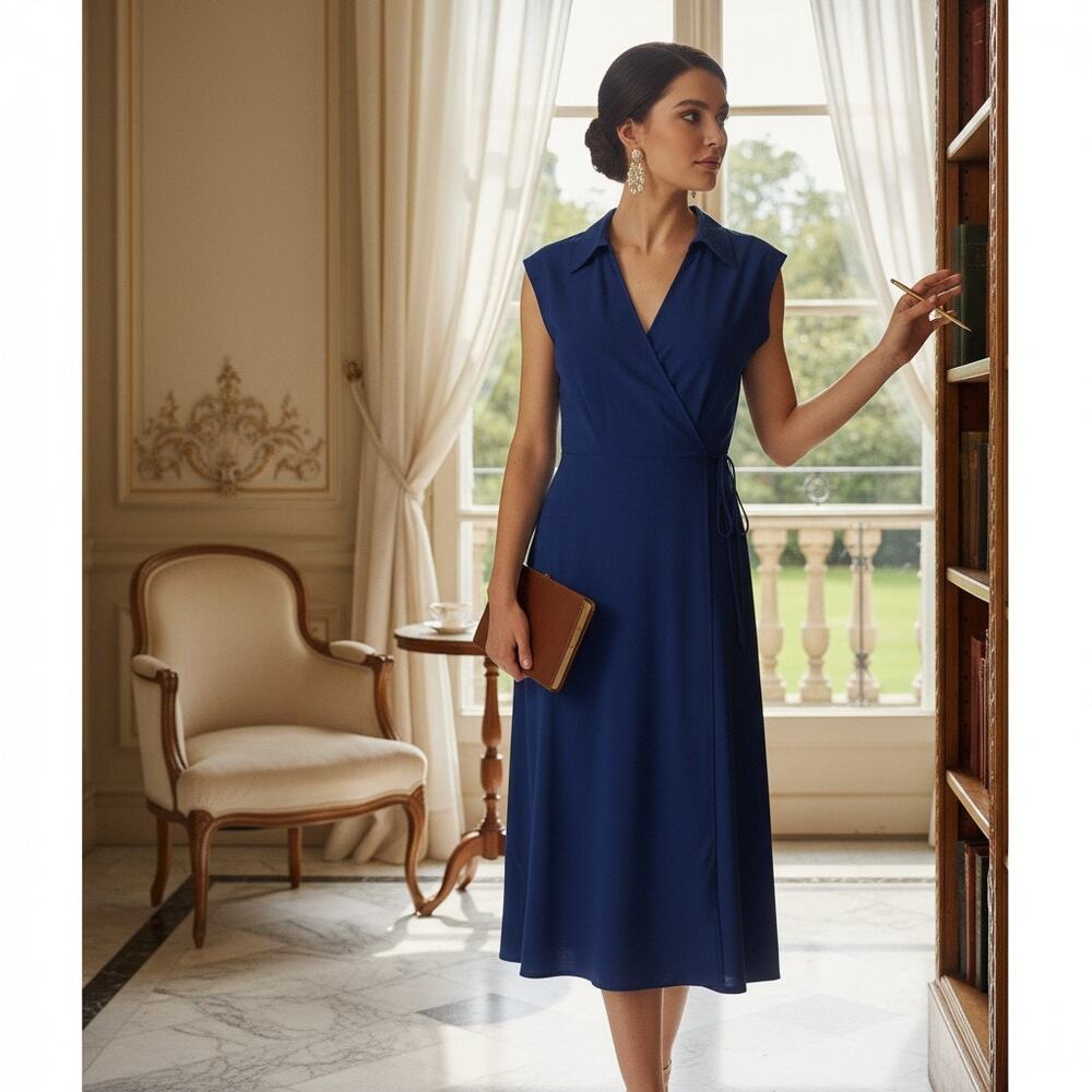 Calvin Klein Deep Blue Wrap Dress – Size 6 Petite – NWT